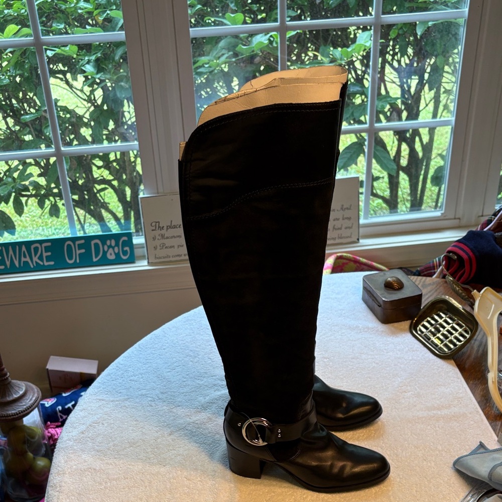 Marc Fisher 50/50 Suede Black Heeled Knee High Boots - Picture 5 of 9